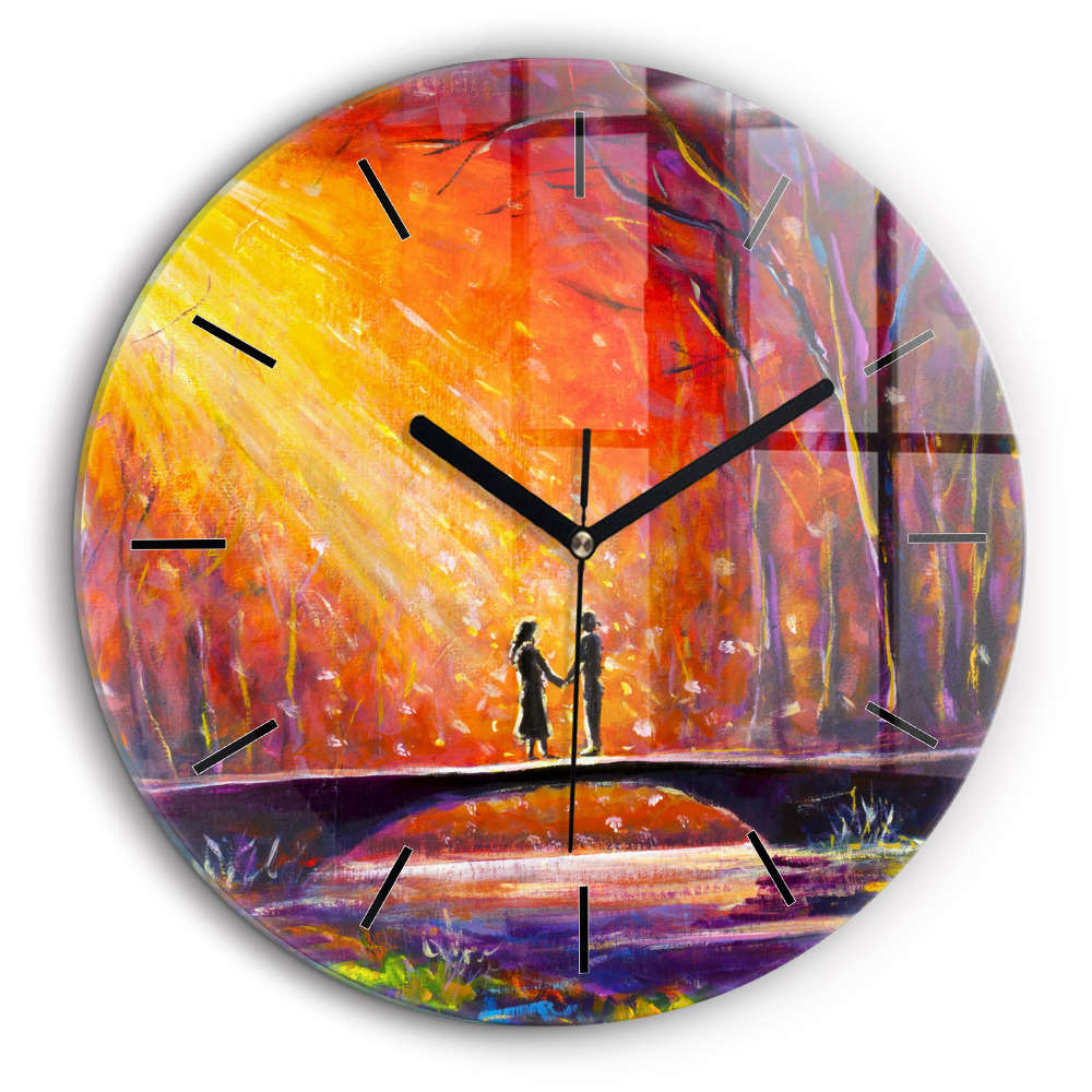 Horloge ronde en verre 60 cm Couple dans la forêt