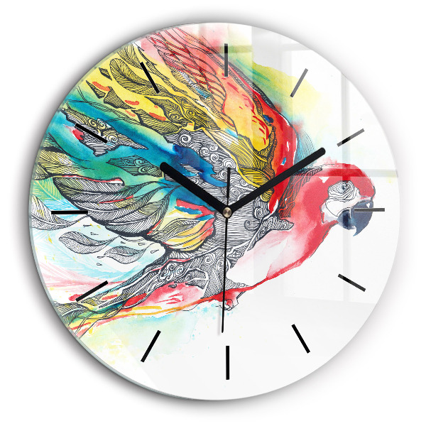 Pendule murale ronde 60 cm Perroquet coloré en vol