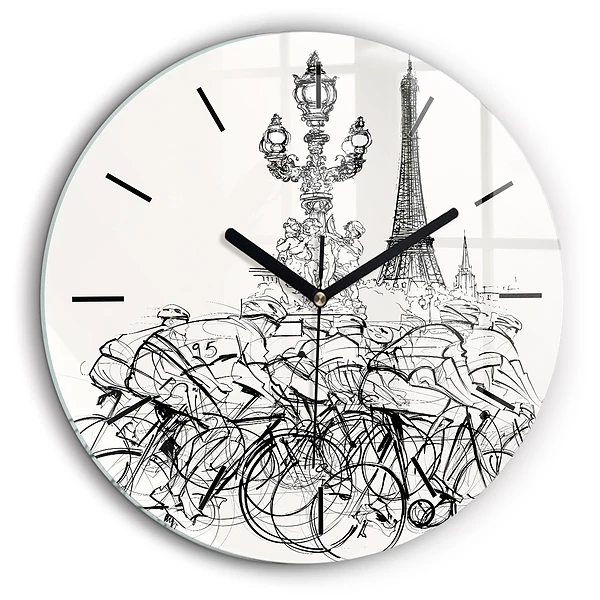 Horloge ronde murale 60 cm Dessin d'une course cycliste