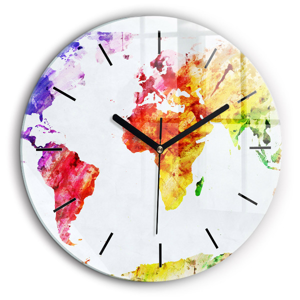 Pendule murale ronde 60 cm Carte du monde à l'aquarelle