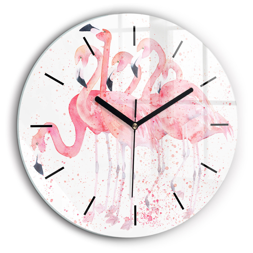 Horloge ronde en verre 60 cm Grappe de flamants roses
