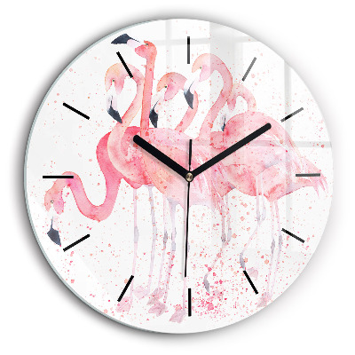 Horloge ronde en verre 60 cm Grappe de flamants roses