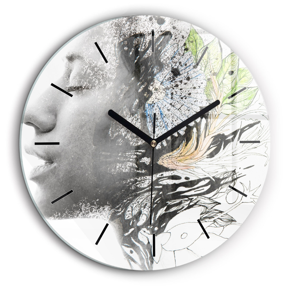 Horloge ronde 60 cm Visage abstrait d'une femme