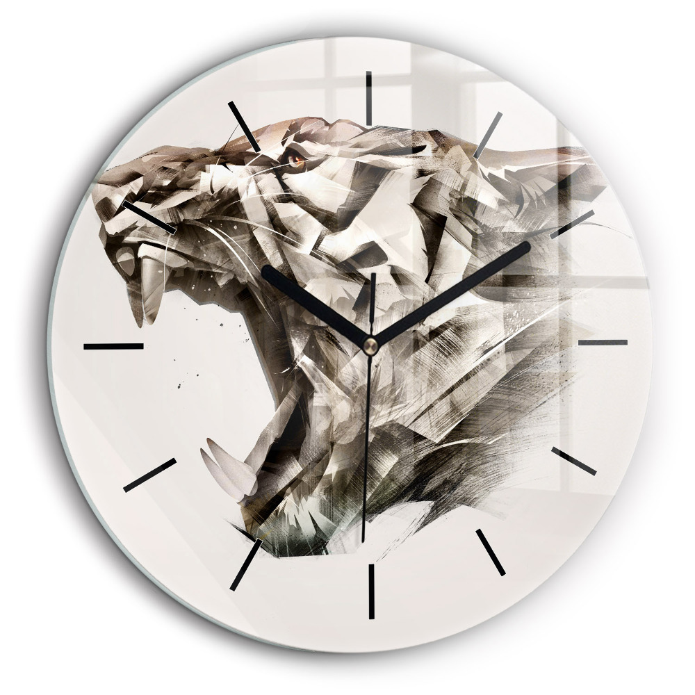 Horloge ronde en verre 60 cm Portrait peint d'un tigre