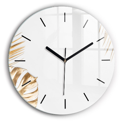Horloge ronde en verre 60 cm Feuilles tropicales