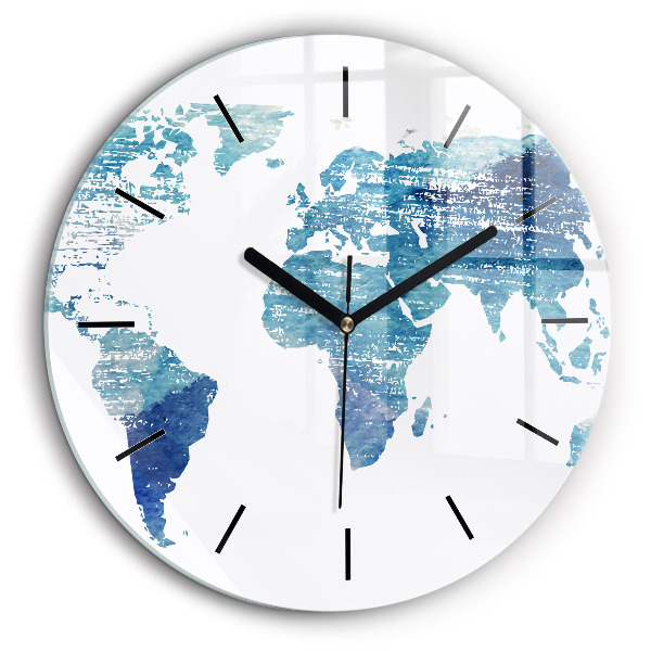 Horloge ronde en verre 60 cm Carte du monde