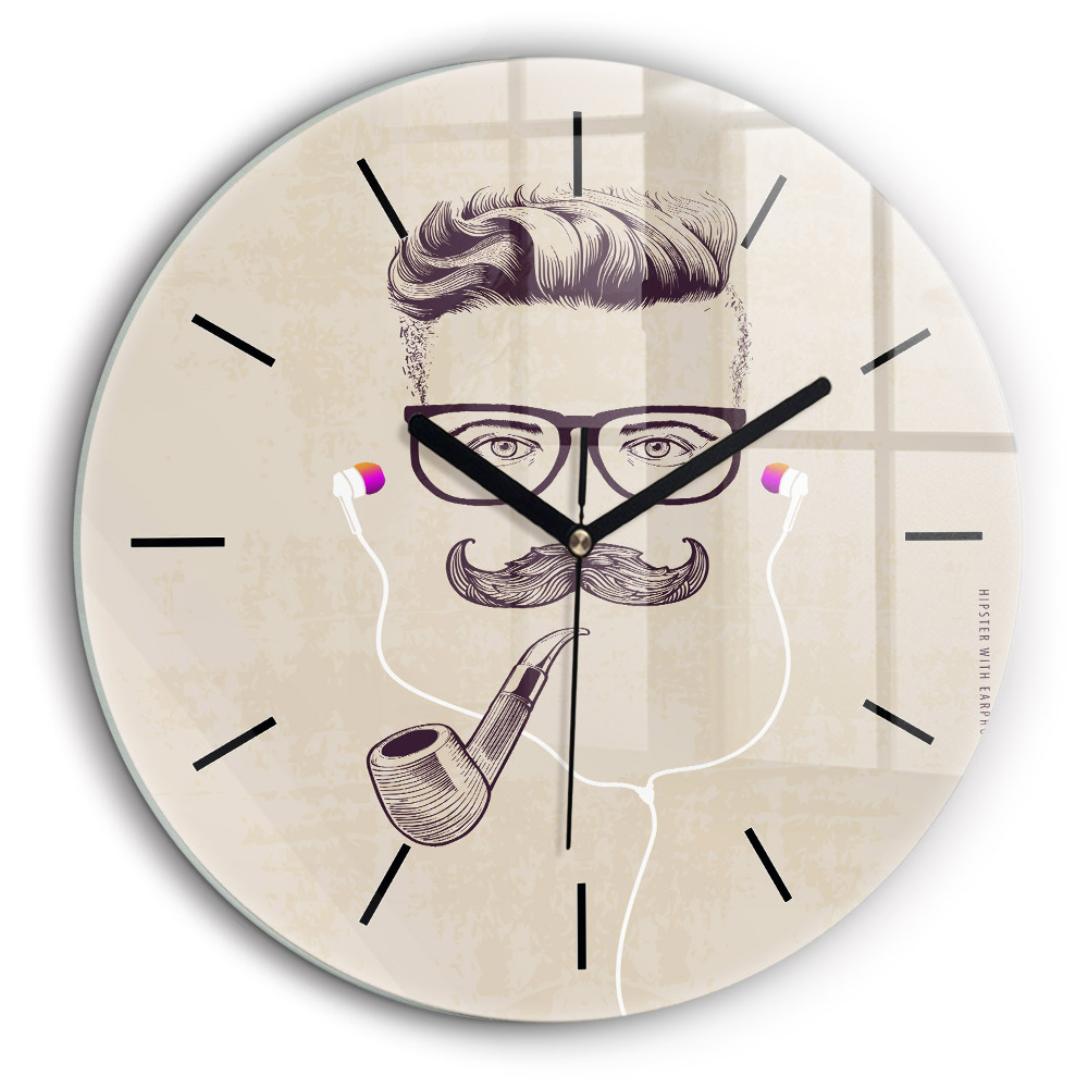 Horloge ronde en verre 60 cm Homme avec une pipe