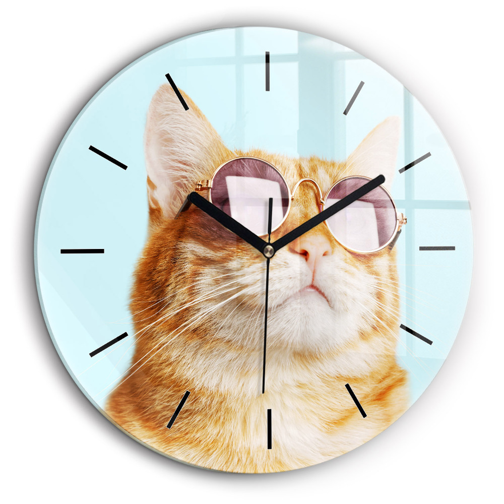 Horloge ronde 60 cm Chat amusant avec des lunettes