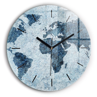 Horloge ronde en verre 60 cm Carte du monde peinte