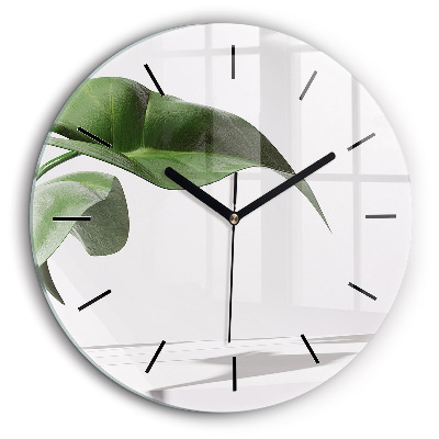 Horloge ronde en verre 60 cm Feuilles abstraites