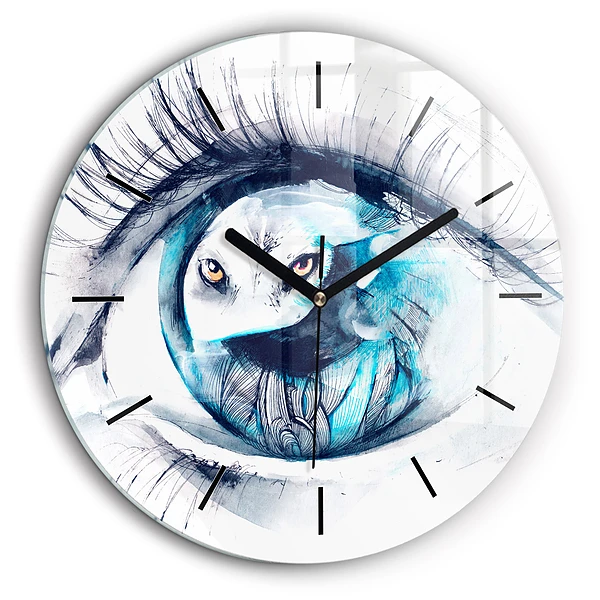 Horloge ronde en verre 60 cm Illustration d'un œil de loup