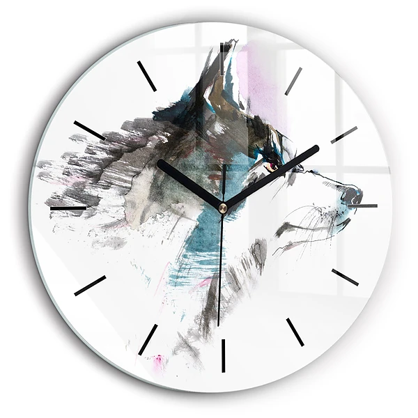 Horloge ronde 60 cm Profil d'un loup peint