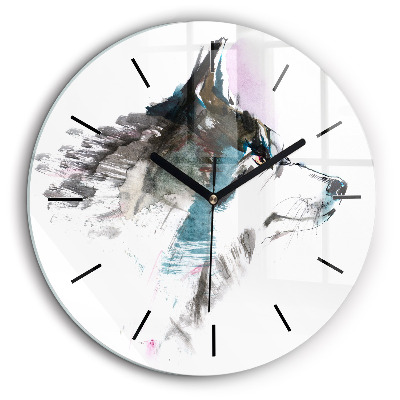 Horloge ronde 60 cm Profil d'un loup peint