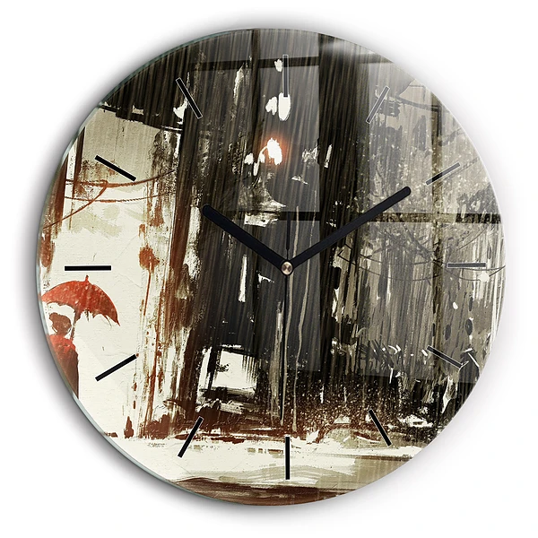 Pendule murale ronde 60 cm Femme dans la nuit pluvieuse