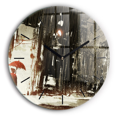Pendule murale ronde 60 cm Femme dans la nuit pluvieuse