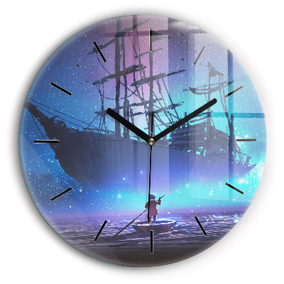 Horloge ronde en verre 60 cm Voilier fantaisie