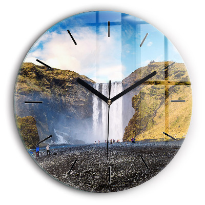 Pendule murale ronde 60 cm Chute d'eau en Islande