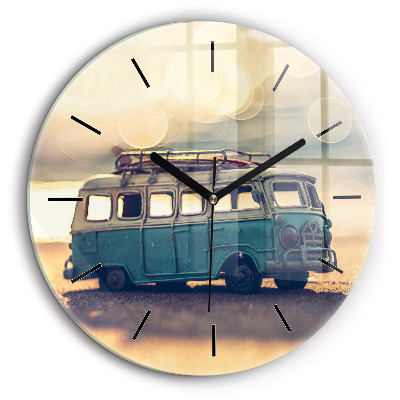 Horloge ronde en verre 60 cm Campeur sur la plage