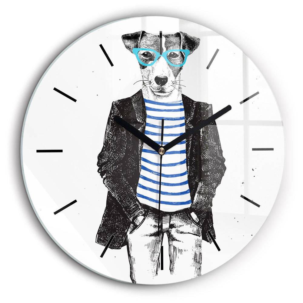 Horloge ronde en verre 60 cm Chien dans un corps humain