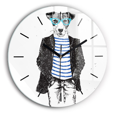 Horloge ronde en verre 60 cm Chien dans un corps humain