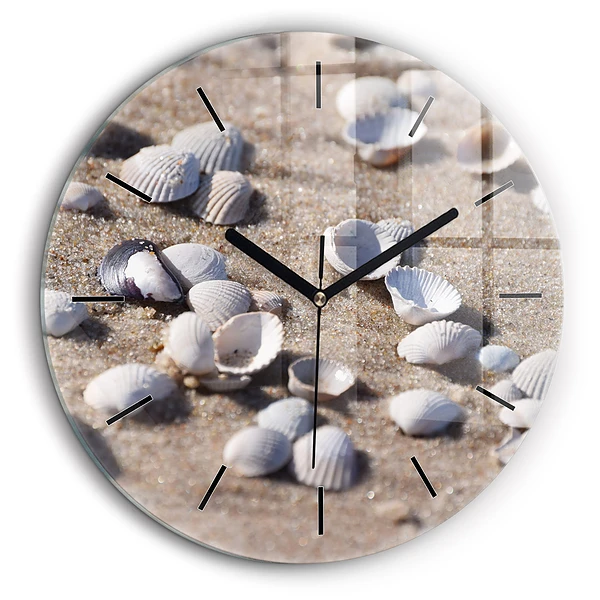 Horloge ronde en verre 60 cm Coquillages sur la plage