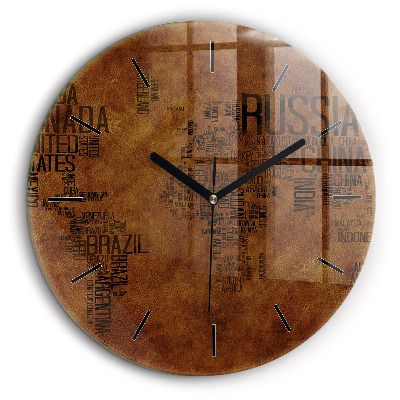 Horloge ronde 60 cm Carte et noms de pays