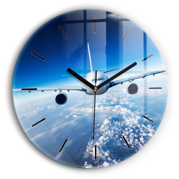 Horloge ronde 60 cm Avion Nuages