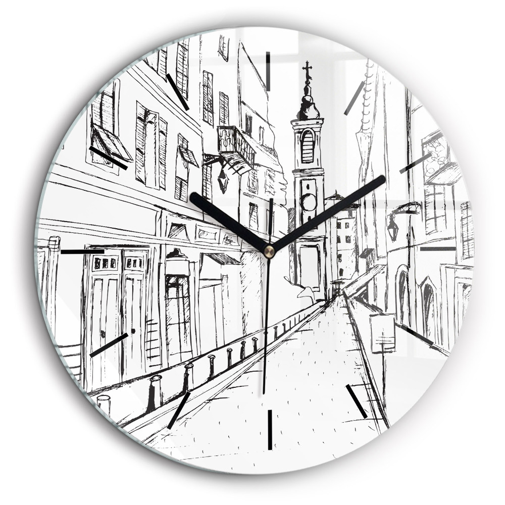 Pendule murale ronde 60 cm Dessin de ville Provence