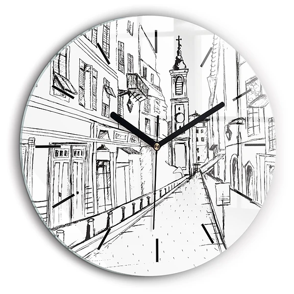 Pendule murale ronde 60 cm Dessin de ville Provence