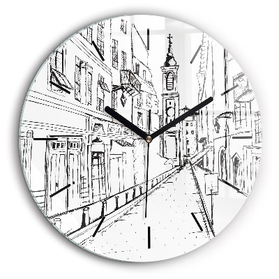 Pendule murale ronde 60 cm Dessin de ville Provence