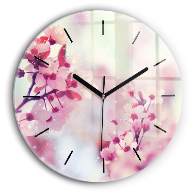 Horloge ronde en verre 60 cm Fleurs de printemps