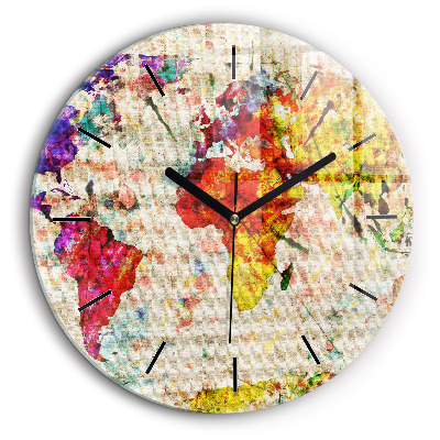 Pendule murale ronde 60 cm Carte du monde colorée