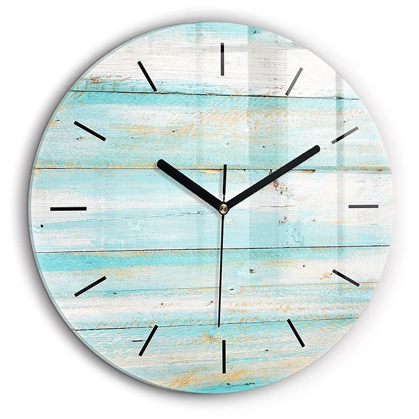 Horloge ronde en verre 60 cm Planches bleues