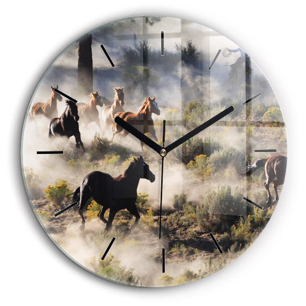 Horloge ronde 60 cm Troupeau de chevaux à vive allure