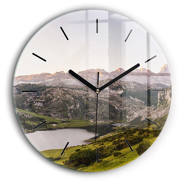 Horloge ronde en verre 60 cm Lac et montagnes des Pyrénées