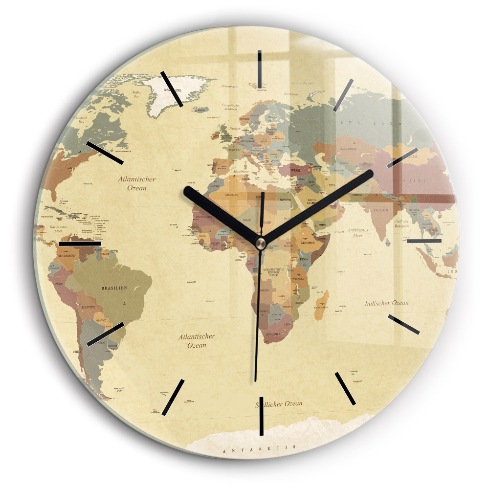 Pendule murale ronde 60 cm Carte du monde style vintage