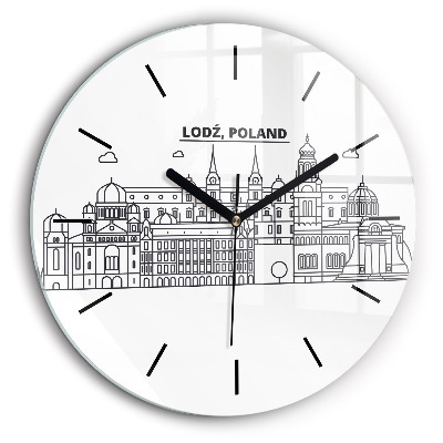 Horloge ronde en verre 60 cm Łódź architecture panorama