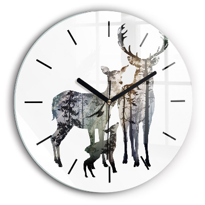 Horloge ronde murale 60 cm Famille de cerfs