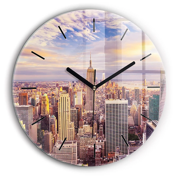 Pendule murale ronde 60 cm Coucher de soleil à New York