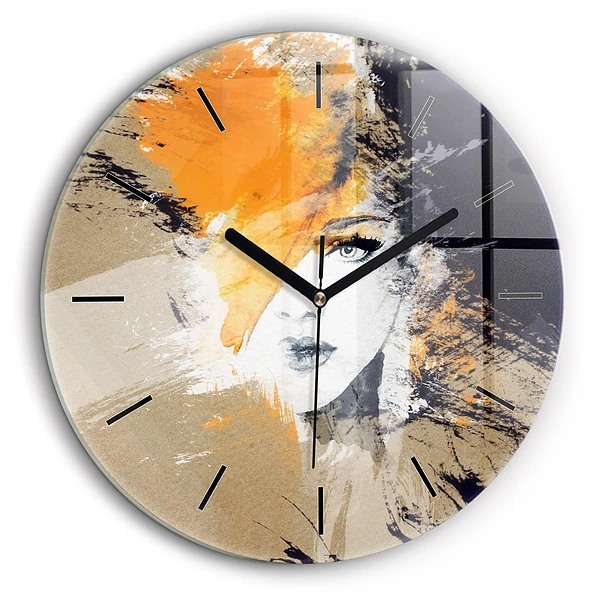 Horloge ronde en verre 60 cm Portrait de femme abstrait