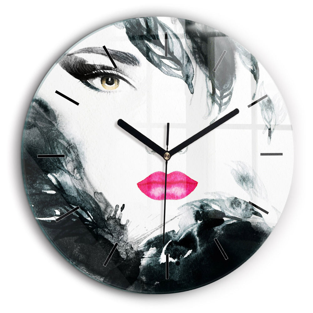 Horloge ronde 60 cm Portrait d'une femme aux lèvres rouges
