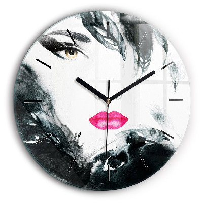 Horloge ronde 60 cm Portrait d'une femme aux lèvres rouges