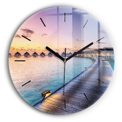 Horloge ronde 60 cm Coucher de soleil aux Maldives