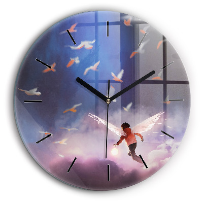Pendule murale ronde 60 cm Garçon avec des ailes