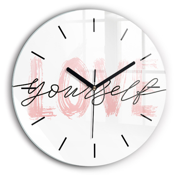 Horloge ronde en verre 60 cm Inscription Love yourself