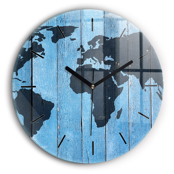 Horloge ronde murale 60 cm Carte du monde sur planches