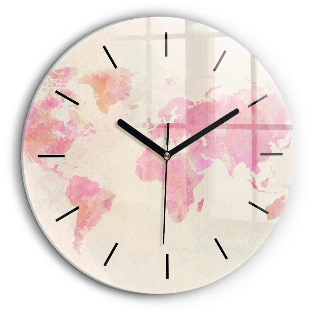 Horloge ronde en verre 60 cm Carte du monde en aquarelle