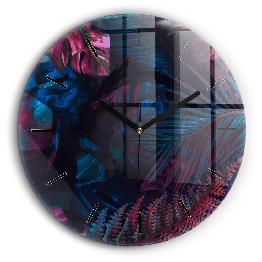 Horloge ronde en verre 60 cm Fleurs exotiques