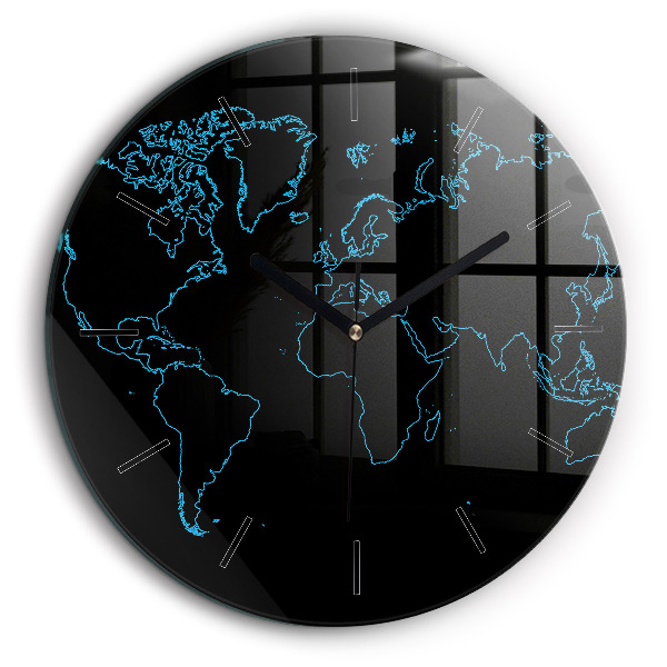 Horloge ronde en verre 60 cm Contours d'une carte du monde