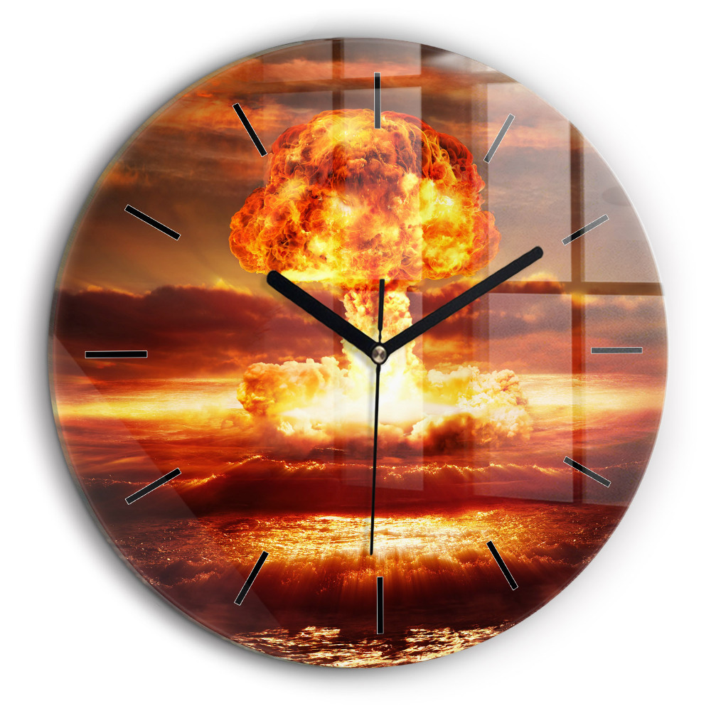 Horloge ronde en verre 60 cm Explosion d'une bombe atomique